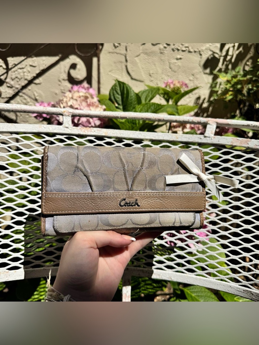 Coach Greenish Grey Monogramed Wallet